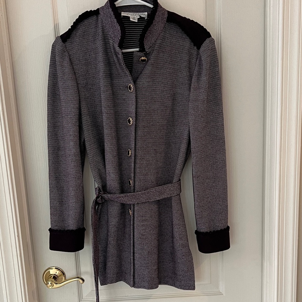 St. John Striped Knit Cardigan in Black and White